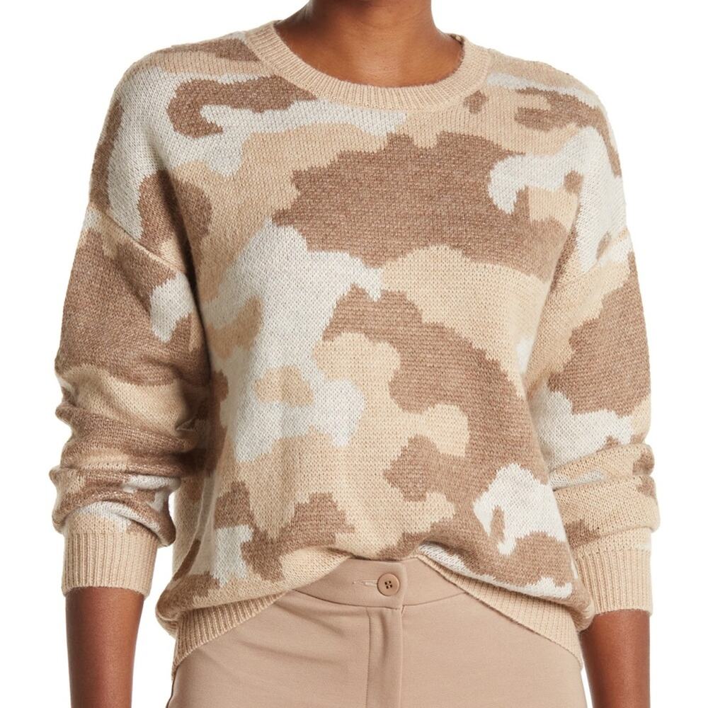 NWT Lucky Brand‎ Neutral Tan Camo Wool Pullover Sweater Medium